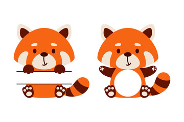 Cute little red panda split monogram. Funny cartoon character for kids t-shirts, nursery decoration, baby shower, greeting cards, invitations, scrapbooking, home decor. Vector stock illustration