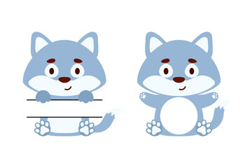 Cute little wolf split monogram. Funny cartoon character for kids t-shirts, nursery decoration, baby shower, greeting cards, invitations, scrapbooking, home decor. Vector stock illustration