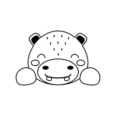 Cute hippo head in Scandinavian style. Animal face for kids t-shirts, wear, nursery decoration, greeting cards, invitations, poster, house interior. Vector stock illustration