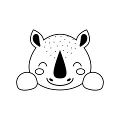 Cute rhino head in Scandinavian style. Animal face for kids t-shirts, wear, nursery decoration, greeting cards, invitations, poster, house interior. Vector stock illustration