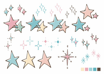 手書き 星デザインパーツ素材 パステルカラー
