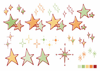 手書き 星デザインパーツ素材 ビタミンカラー