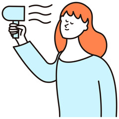 ドライヤーで髪を乾かす女性のイラスト素材