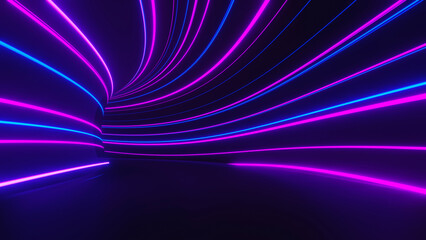 Naklejka premium 3d render of flash neon and light glowing on dark scene. Speed light moving lines.