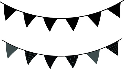 set of decorative black paper bunting party flags silhouette vector design. white background.