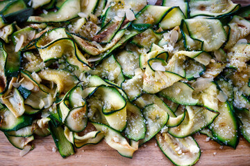 Zucchini and Parmigiano and Almonds Plate - Full frame from Above