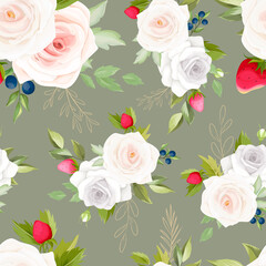 beautiful hand drawing flower and fruit seamless pattern design