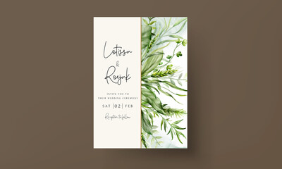 elegant watercolor greenery grass and leaves wedding invitation card set template