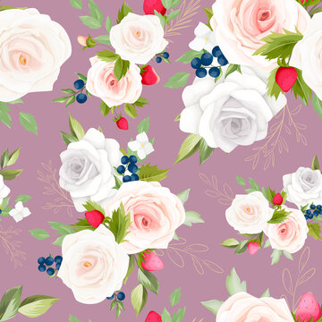 beautiful hand drawing flower and fruit seamless pattern design