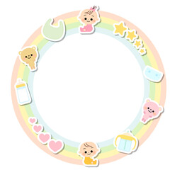 手書き風のかわいい赤ちゃんと赤ちゃん小物のフレーム