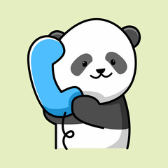 Cute panda holding telephone cartoon design