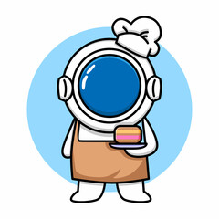 Cute chef astronaut with cake cartoon design