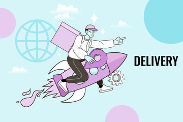 delivered parcel, products to door of house, to specified address, location in boxes, paper bags. Safe delivery. vector outline