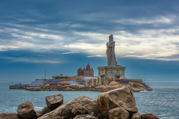 Thiruvalluvar Statues on the rock. - obrazy, fototapety, plakaty