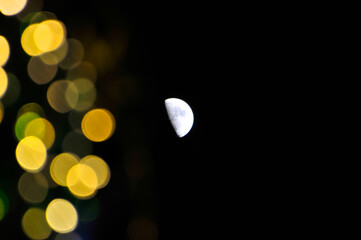  Colorful out of focus lights blurred and moon