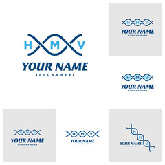 Set of Letter HMV with dna Logo Design Template. Initial HMV logo concept vector. Emblem, Creative Symbol, Icon