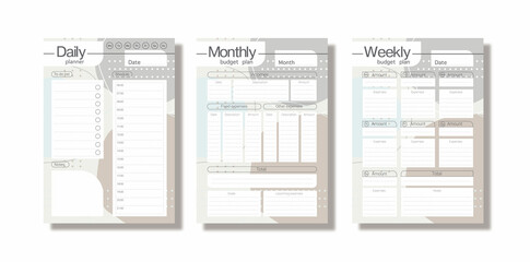 Daily, weekly, monthly planner. Simple printable to do list. Business organizer page. A4	