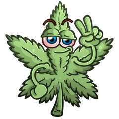 A marijuana leaf vector cartoon character illustration flashing a peace gesture - 512908281