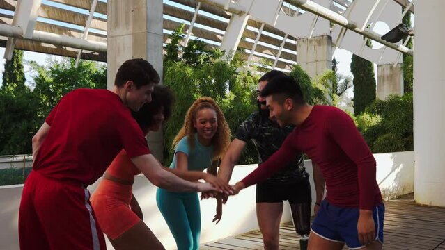 Athletic team greeting hand stack