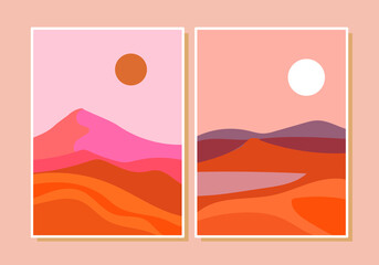 A set of beautiful mountain landscape vector illustration background.