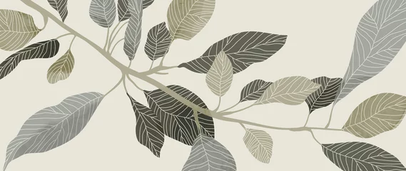 Fotobehang Abstract botanical vector background. Tropical plant wallpaper with foliage, tree branches, leaves in hand drawn pattern. Green watercolor botanical design for cover, prints, wall art, decorative. © TWINS DESIGN STUDIO
