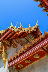 Bangkok,Thailand on May 1,2020:Beautiful decorations at the roof of Ordination Hall,Wat Benchamabophit Dusitvanaram.