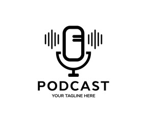 Podcast, Broadcast,news and radio streaming logo design. Live performances. Audio voice with radio microphone, Dj audio podcasting, Recording studio or podcasting vector design and illustration.
