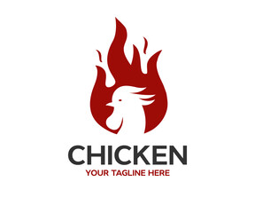 Rustic fire chicken logo, hen flame hot logo design. Hot and spicy bbq chicken, fast food restaurant app vector design and illustration.
