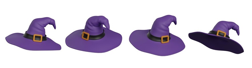 Set of 3D witch hat for halloween 3D rendering