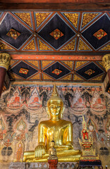 Nan Province,Northern Thailand on December20,2019:Principal Buddha statue inside the vihara(main hall),Wat Nong Bua,Tha Wang Pha District. 