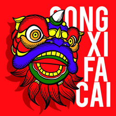 Obraz premium Dragon Lion barongsai china vector illustration gong xi fa cai new year