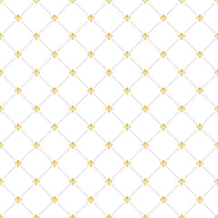 Seamless pattern. Modern geometric ornament with golden royal lilies. Classic vintage background