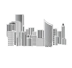 City Scene Vector Illustration. Black and White City Building Scene