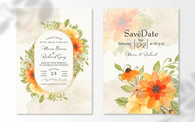 Gorgeous Rustic Yellow Flower Watercolor Floral Wedding Invitation Set