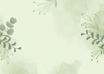 Green background with leaves ornament. Floral background. Abstract leaf background for invitation, greeting card, poster, brochure, banner.