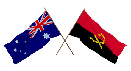 Background for designers, illustrators. National Independence Day. Flags Australia and Angola