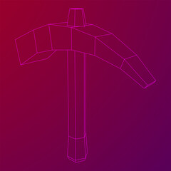 Pickaxe for extraction. Miners hand tool. Wireframe vector illustration