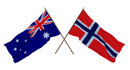 Background for designers, illustrators. National Independence Day. Flags Australia and Bouvet island