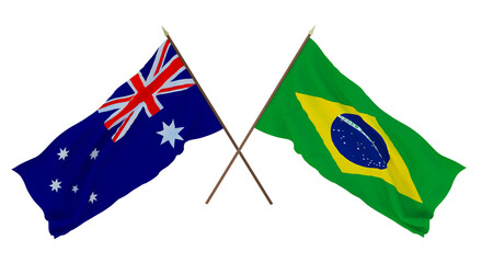 Background for designers, illustrators. National Independence Day. Flags Australia and Brazil