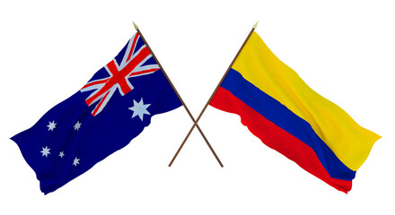 Background for designers, illustrators. National Independence Day. Flags Australia and Colombia