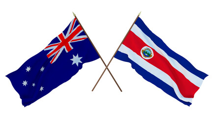 Background for designers, illustrators. National Independence Day. Flags Australia and Costa Rica