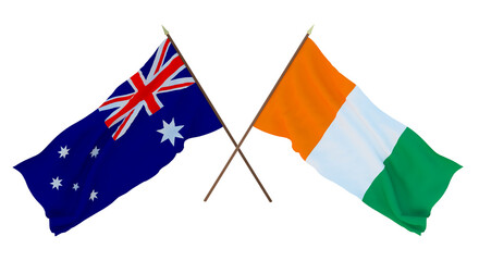 Background for designers, illustrators. National Independence Day. Flags Australia and Côte d'Ivoire