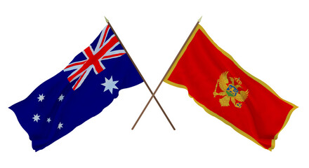 Background for designers, illustrators. National Independence Day. Flags Australia and Montenegro