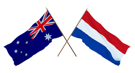 Background for designers, illustrators. National Independence Day. Flags Australia and Netherlands