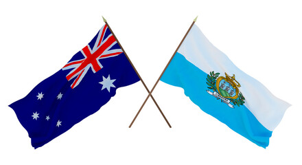 Background for designers, illustrators. National Independence Day. Flags Australia and San Marino