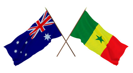 Background for designers, illustrators. National Independence Day. Flags Australia and Senegal