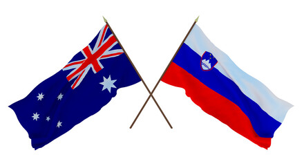 Background for designers, illustrators. National Independence Day. Flags Australia and Slovenia