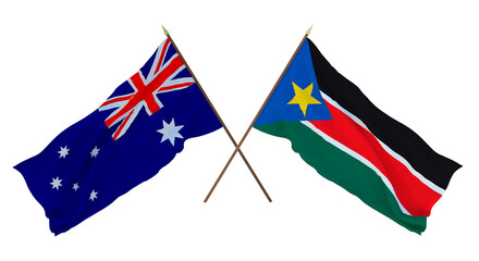 Obraz premium Background for designers, illustrators. National Independence Day. Flags Australia and South Sudan