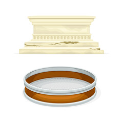 Sieve and Greek column. Objects of archaeology vector illustration