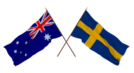 Background for designers, illustrators. National Independence Day. Flags Australia and Sweden